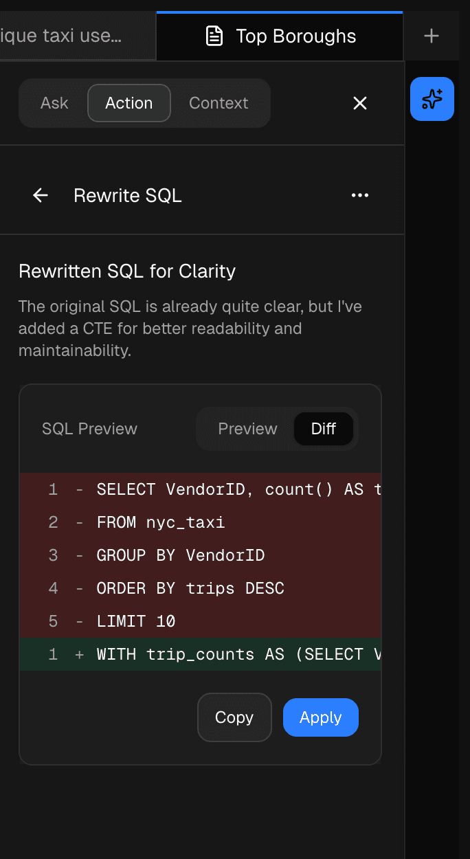 Dory Copilot Rewrite SQL result