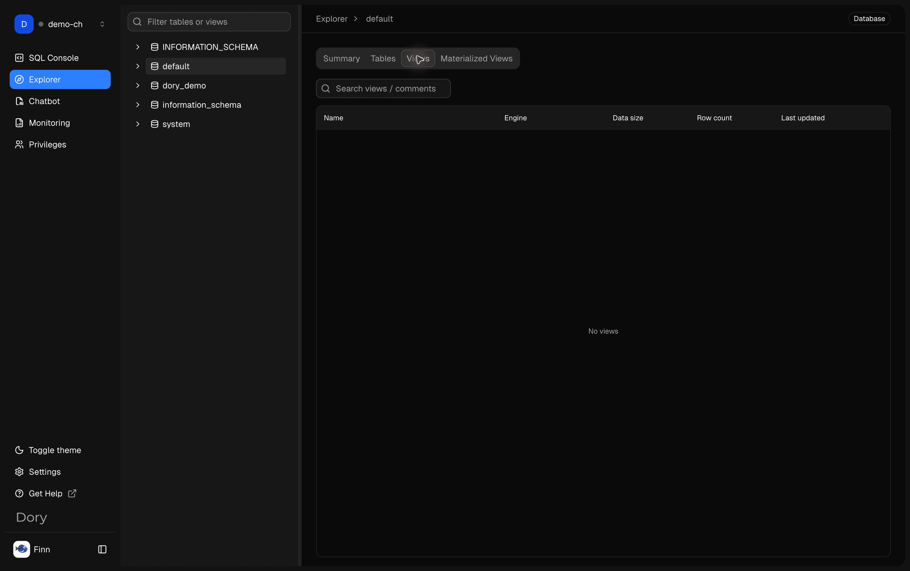 Dory Explorer views list